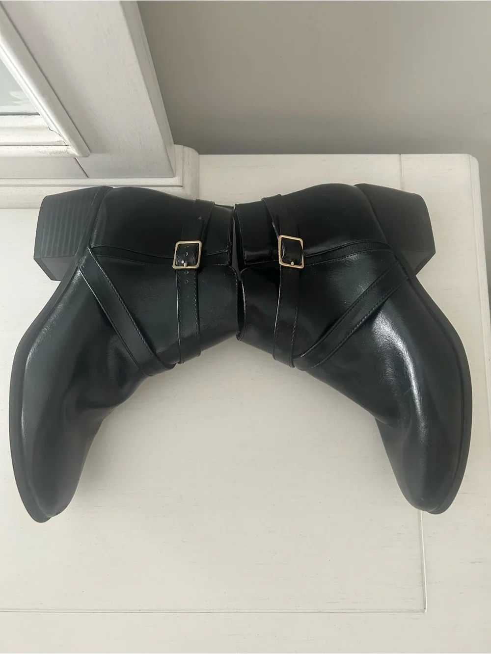 Karen Scott Black Leather Ankle Boot with Buckle Strap